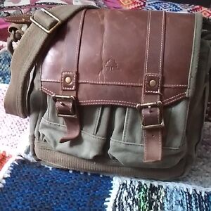 Brown and Green Leather Messenger Bag
